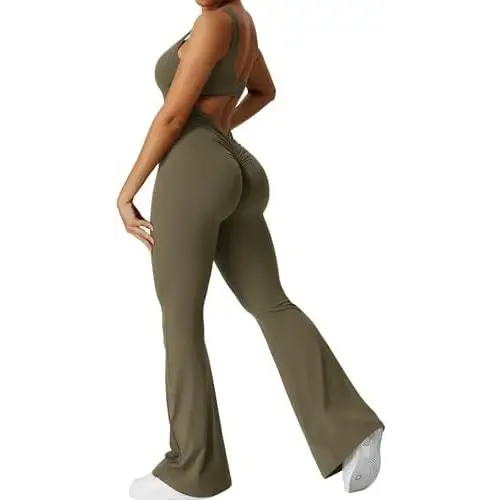Women Sleeveless Flare Jumpsuits Fitness Yoga Long Pants Beyond Trends Hub