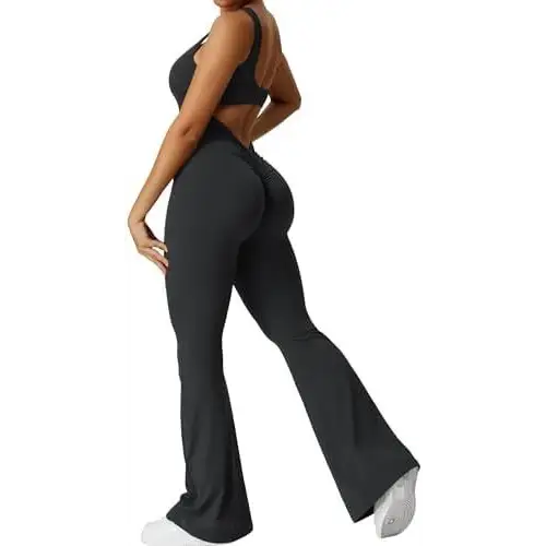 Women Sleeveless Flare Jumpsuits Fitness Yoga Long Pants Beyond Trends Hub