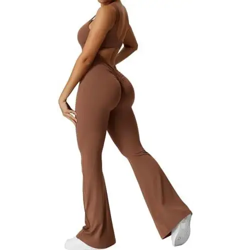 Women Sleeveless Flare Jumpsuits Fitness Yoga Long Pants Beyond Trends Hub