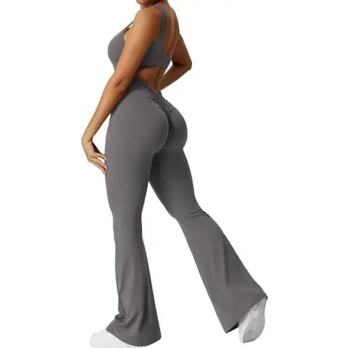 Women Sleeveless Flare Jumpsuits Fitness Yoga Long Pants Beyond Trends Hub