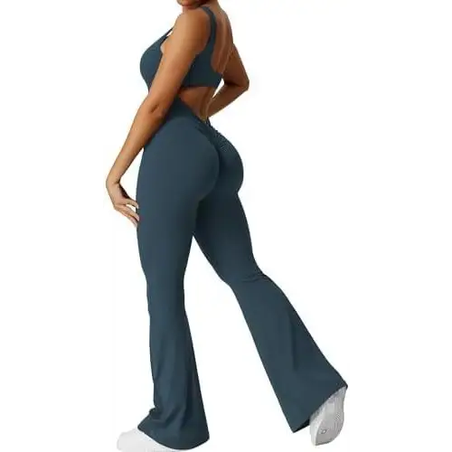 Women Sleeveless Flare Jumpsuits Fitness Yoga Long Pants Beyond Trends Hub