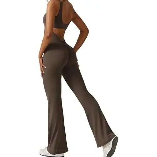 Women Sleeveless Flare Jumpsuits Fitness Yoga Long Pants Beyond Trends Hub
