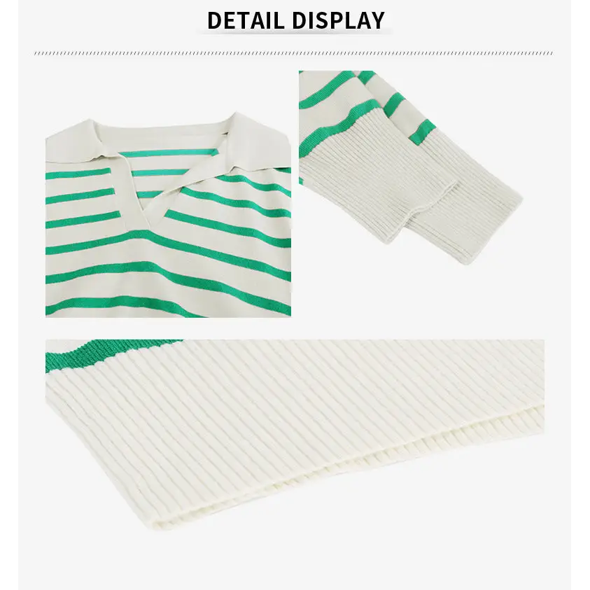 Women Striped Long Sleeve Pullover Sweater Casual Loose Polo V Neck Color Block Lightweight Knitted Fall Shirts Tops Beyond Trends Hub