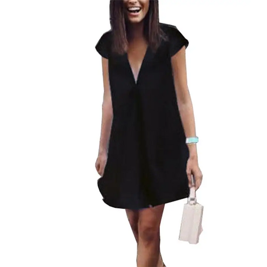 Women Summer Casual T-shirt Dress V Neck Party Dresses