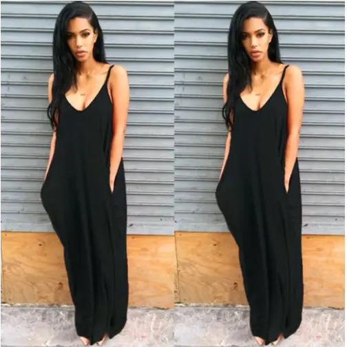 Women Summer Dress Casual Long Dresses Plus Size - Black / 2XL