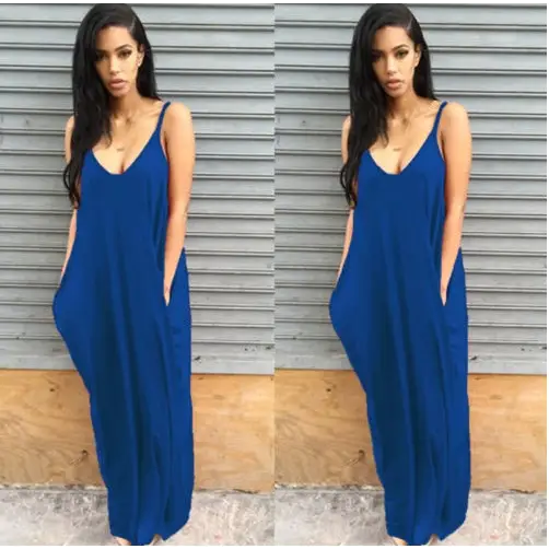 Women Summer Dress Casual Long Dresses Plus Size - Blue / 2XL