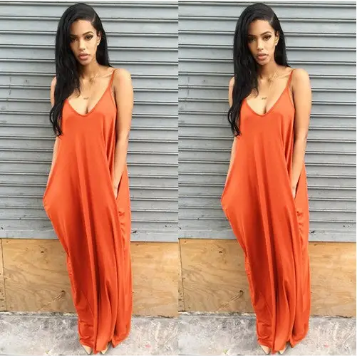 Women Summer Dress Casual Long Dresses Plus Size - Orange / 2XL
