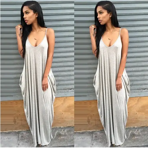 Women Summer Dress Casual Long Dresses Plus Size - Silver / 2XL