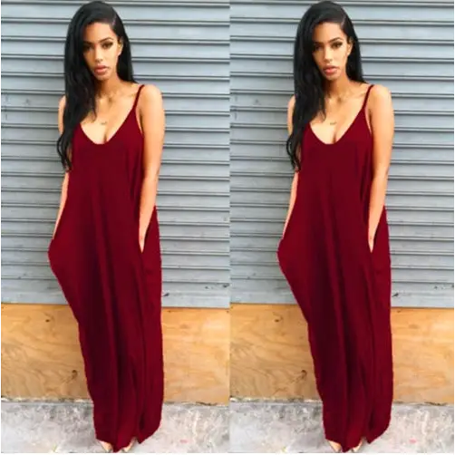 Women Summer Dress Casual Long Dresses Plus Size - Wine Red / 2XL