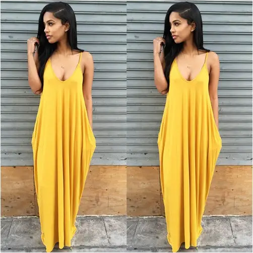 Women Summer Dress Casual Long Dresses Plus Size - Yellow / 2XL