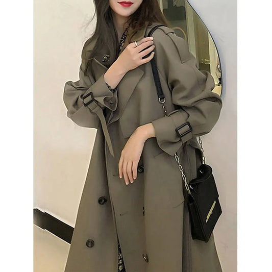 Women Trendy Trench Coat Double Breasted Coat Korean Women’s Trench Coat Elegant Oversize Trench Coat Spring Clothing