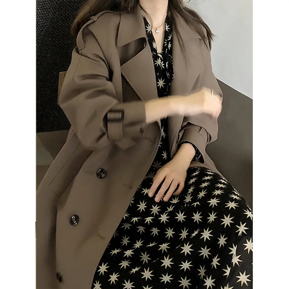 Women Trendy Trench Coat Double Breasted Coat Korean Women’s Trench Coat Elegant Oversize Trench Coat Spring Clothing