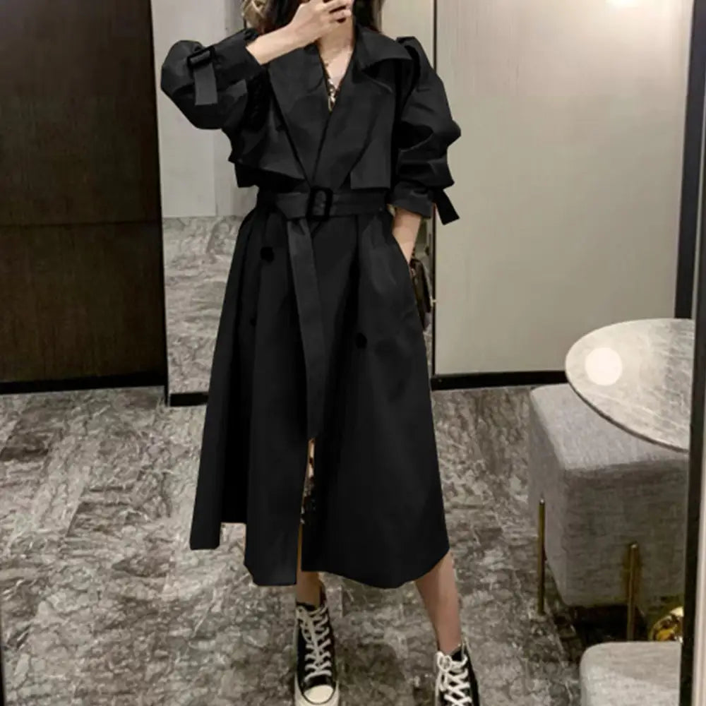 Women Trendy Trench Coat Double Breasted Coat Korean Women’s Trench Coat Elegant Oversize Trench Coat Spring Clothing