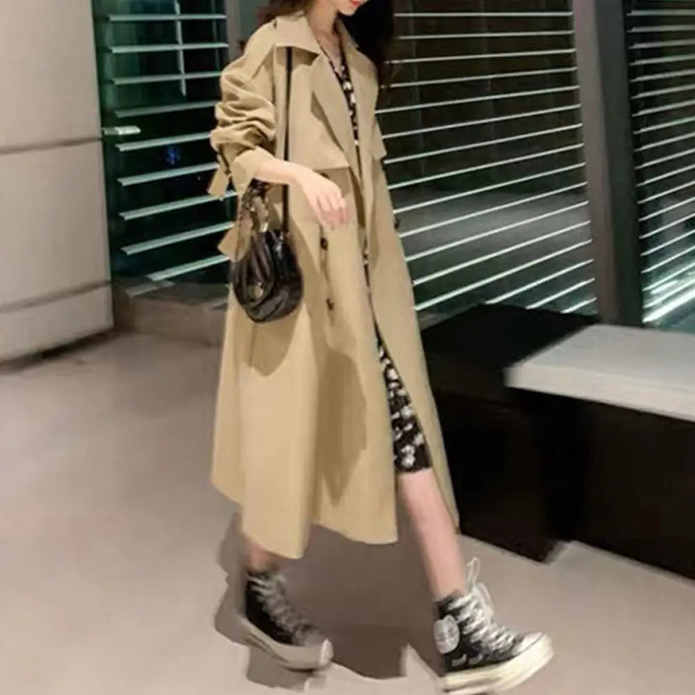 Women Trendy Trench Coat Double Breasted Coat Korean Women’s Trench Coat Elegant Oversize Trench Coat Spring Clothing