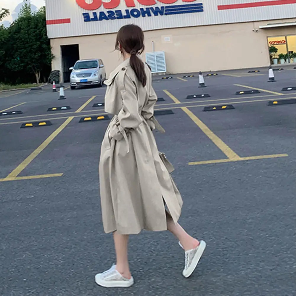 Women Trendy Trench Coat Double Breasted Coat Korean Women’s Trench Coat Elegant Oversize Trench Coat Spring Clothing