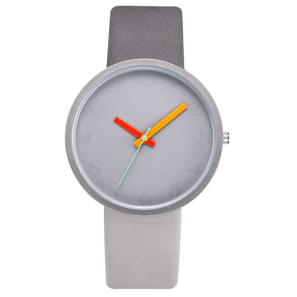 Women Watch Gray Contrast Leather Quartz Watch Women Watches Lovers Unisex Casual Ladies Wrist Watch Clock Relogio Feminino - Beyond Trends Hub 