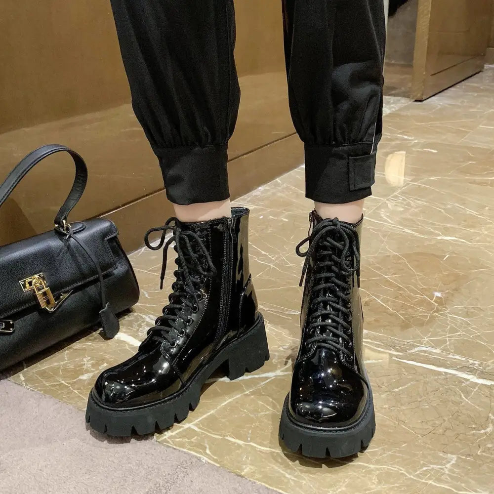 Women's British style thick heel round toe Martin boots Beyond Trends Hub