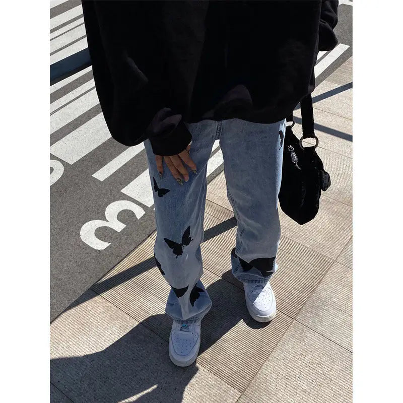 Women's Butterfly Light Color Jeans Straight Wide Leg Pants Beyond Trends Hub
