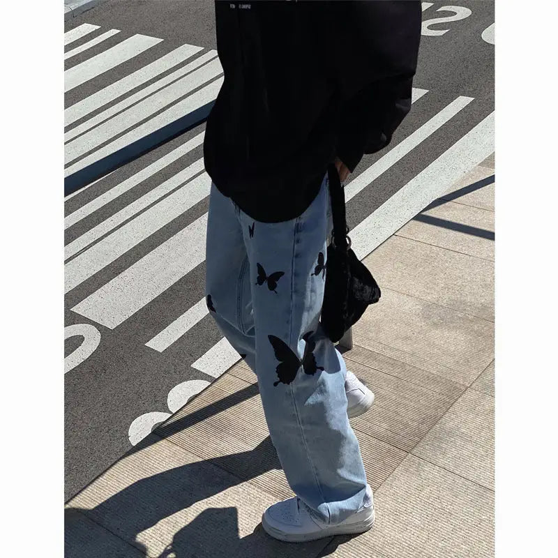 Women's Butterfly Light Color Jeans Straight Wide Leg Pants Beyond Trends Hub