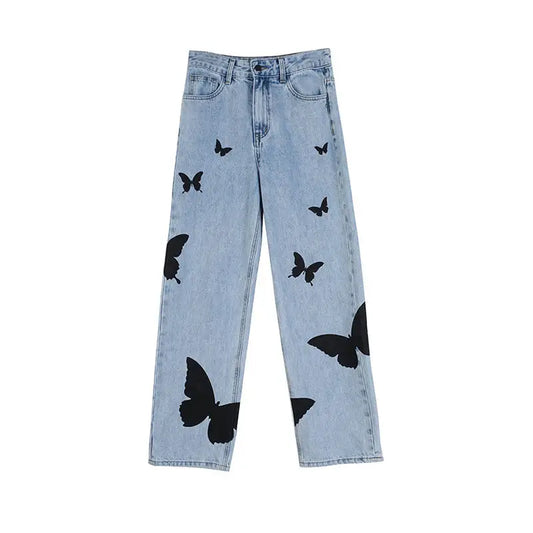 Women's Butterfly Light Color Jeans Straight Wide Leg Pants Beyond Trends Hub