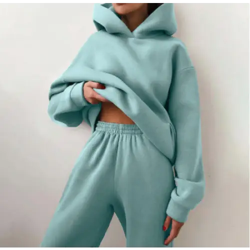 Women’s Casual Hooded Sweater Two-piece Suit Clothes Hoodie Tracksuit - Light green / S