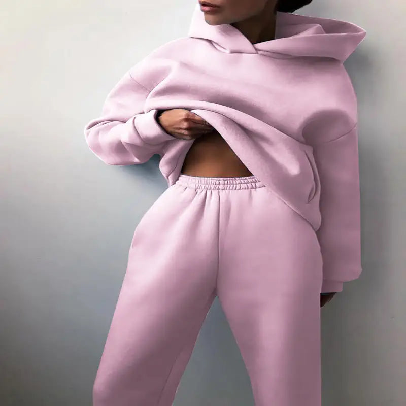 Women’s Casual Hooded Sweater Two-piece Suit Clothes Hoodie Tracksuit - Pink / S