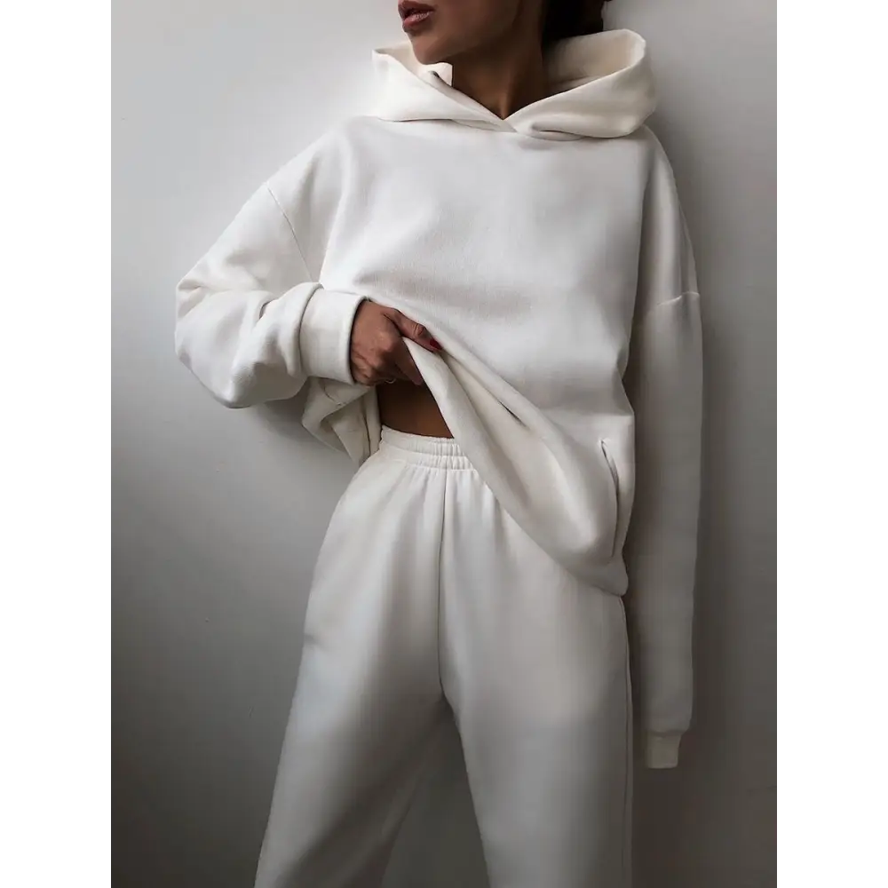 Women’s Casual Hooded Sweater Two-piece Suit Clothes Hoodie Tracksuit - White / 3XL