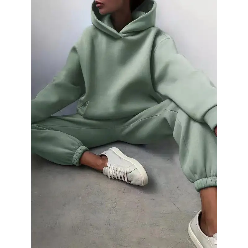 Women’s Casual Hooded Sweater Two-piece Suit Clothes Hoodie Tracksuit - Green / S