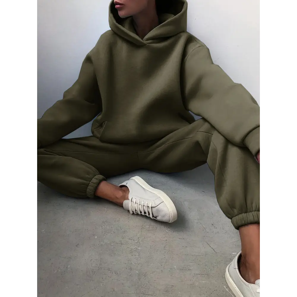 Women’s Casual Hooded Sweater Two-piece Suit Clothes Hoodie Tracksuit - Army green / L