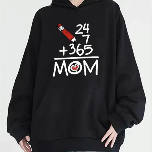 Women’s Casual Hoodie With Mom Graphic - Long Sleeve Round Neck With Pockets Cozy Pullover For Fall & Winter
