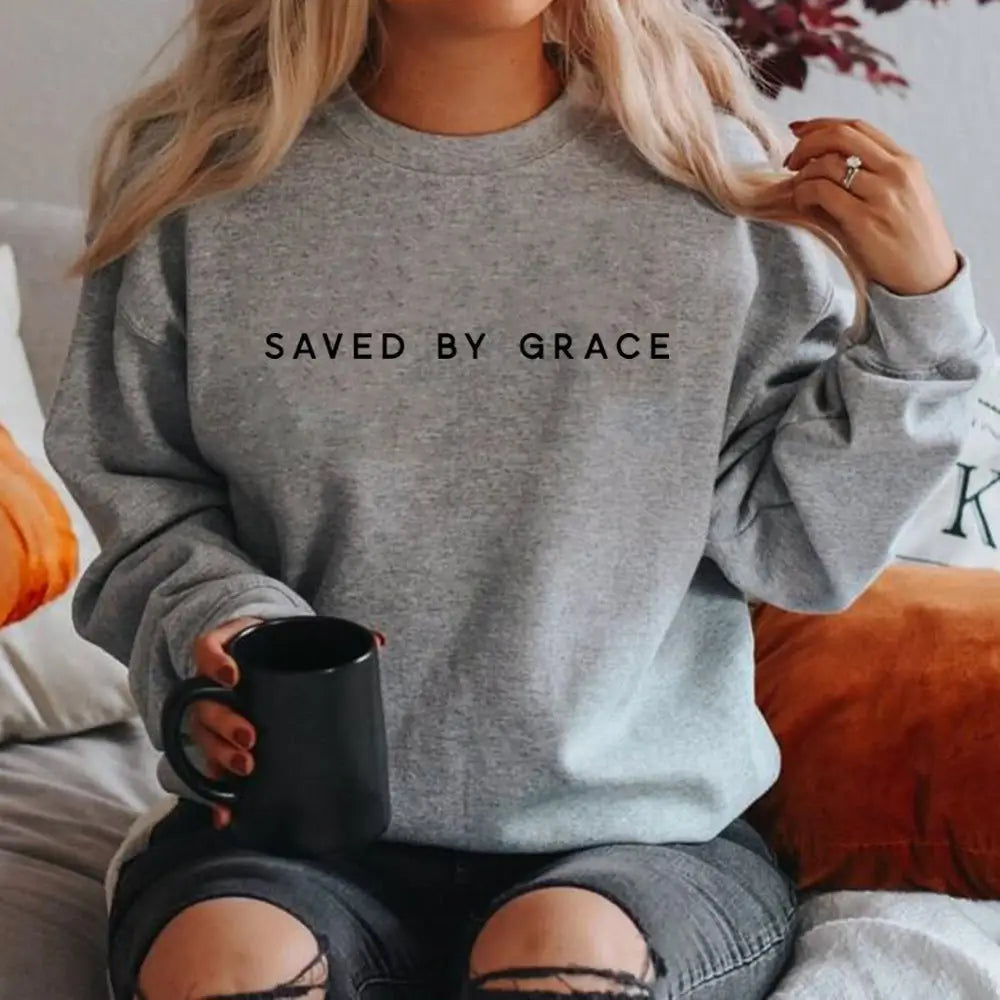 Women’s Casual Solid Color Saved By Grace Printed Hoodie