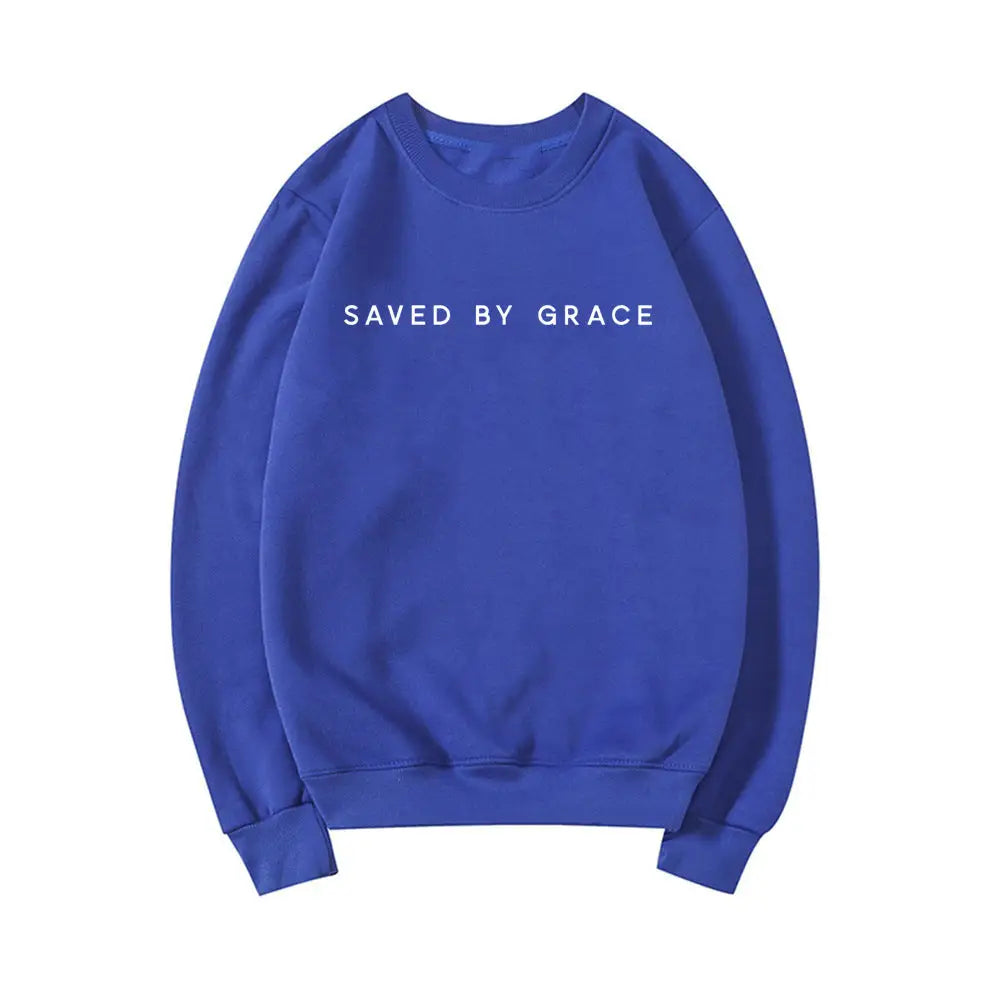 Women’s Casual Solid Color Saved By Grace Printed Hoodie - Blue / L