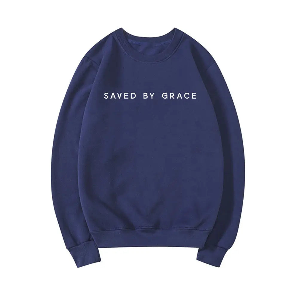 Women’s Casual Solid Color Saved By Grace Printed Hoodie - NavyBlue / L