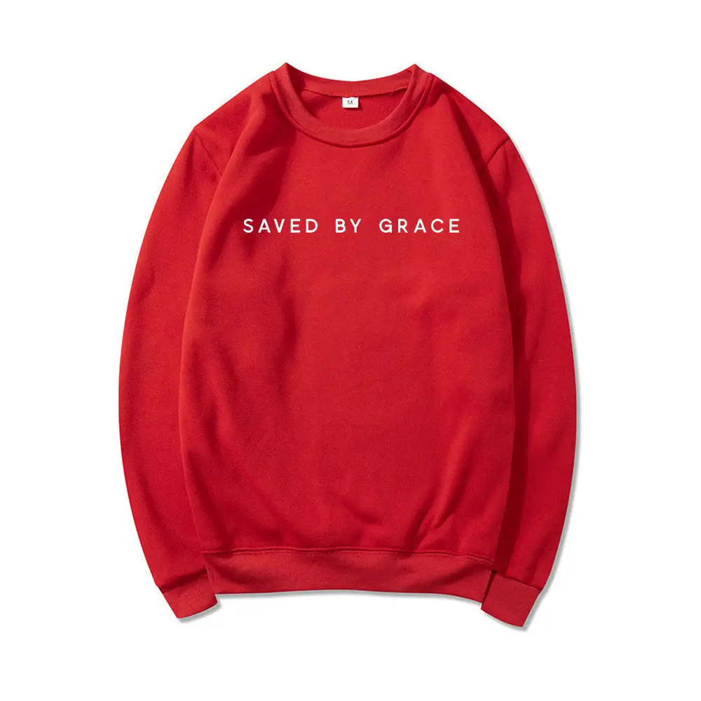 Women’s Casual Solid Color Saved By Grace Printed Hoodie - Red / L