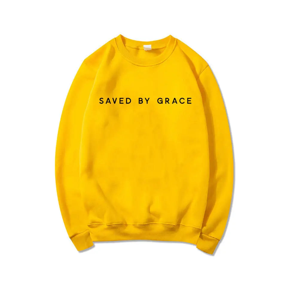 Women’s Casual Solid Color Saved By Grace Printed Hoodie - Yellow / L