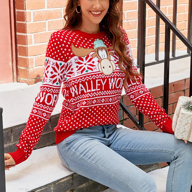 Women's Christmas Sweater Reindeer Xmas Snowflake Christmas Tree Patterns Knitted Sweater Long Sleeve Elk Letter Printed Pullover Beyond Trends Hub
