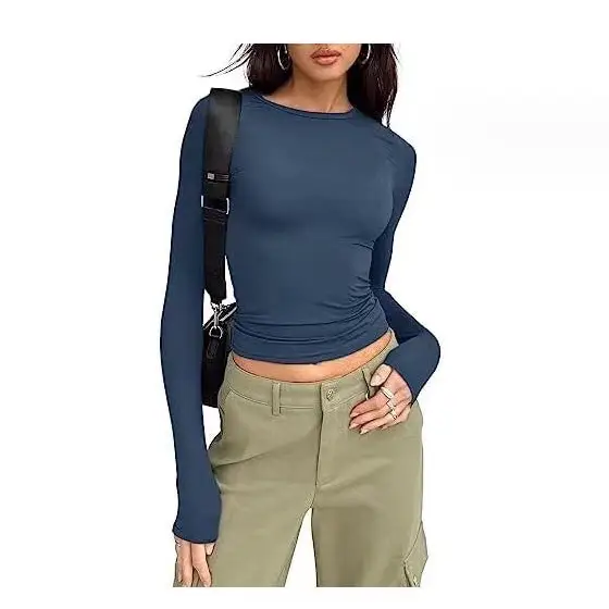 Women's Clothing Fashion Slim Long-sleeved Pullovers Tops Solid Causal Fit Shirts Beyond Trends Hub