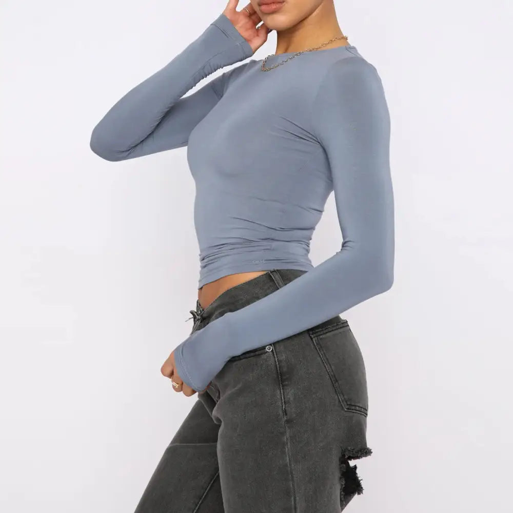 Women's Clothing Fashion Slim Long-sleeved Pullovers Tops Solid Causal Fit Shirts Beyond Trends Hub