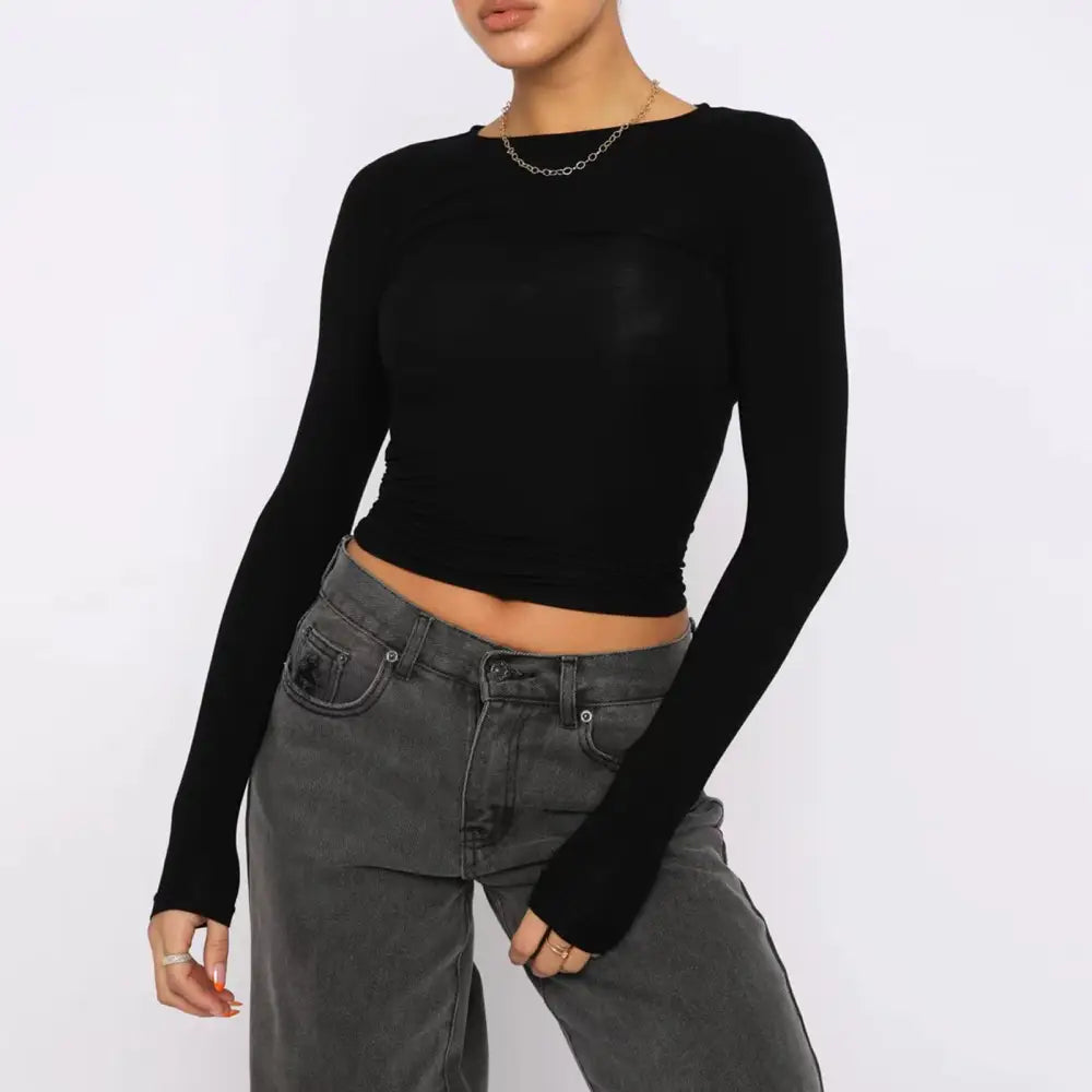 Women's Clothing Fashion Slim Long-sleeved Pullovers Tops Solid Causal Fit Shirts Beyond Trends Hub