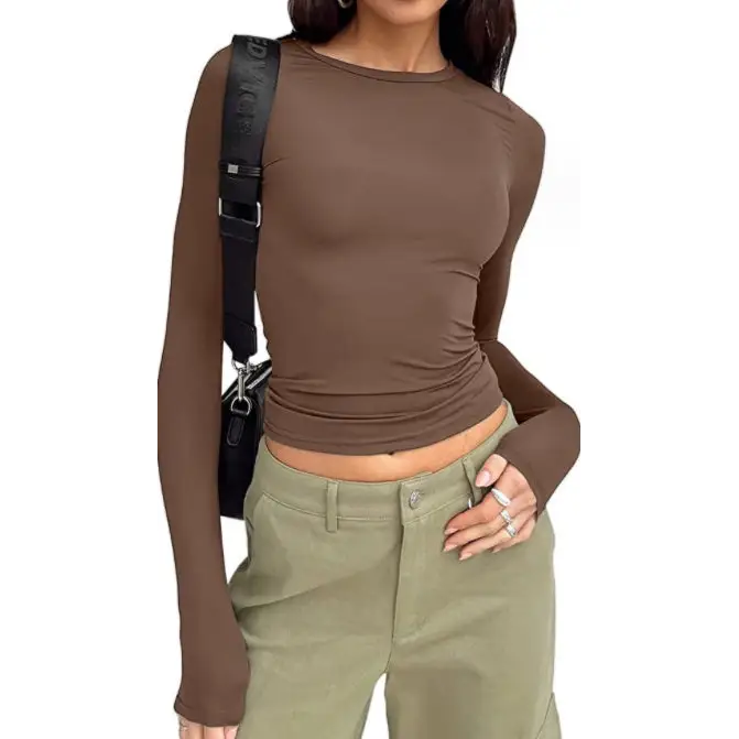 Women's Clothing Fashion Slim Long-sleeved Pullovers Tops Solid Causal Fit Shirts Beyond Trends Hub