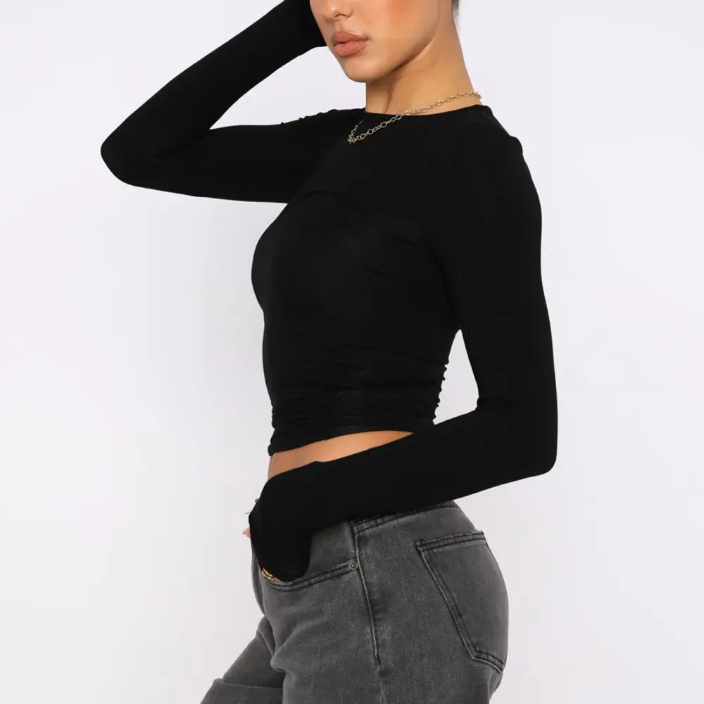 Women's Clothing Fashion Slim Long-sleeved Pullovers Tops Solid Causal Fit Shirts Beyond Trends Hub