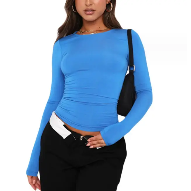 Women's Clothing Fashion Slim Long-sleeved Pullovers Tops Solid Causal Fit Shirts Beyond Trends Hub