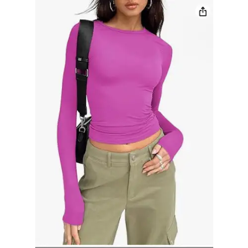 Women's Clothing Fashion Slim Long-sleeved Pullovers Tops Solid Causal Fit Shirts Beyond Trends Hub