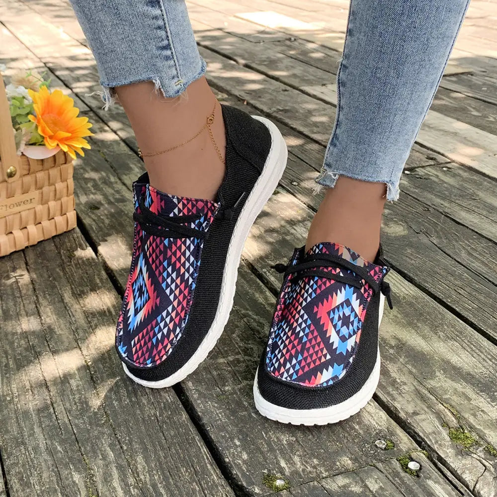 Women’s Comfortable Casual Canvas Shoes - Black flower color / 36