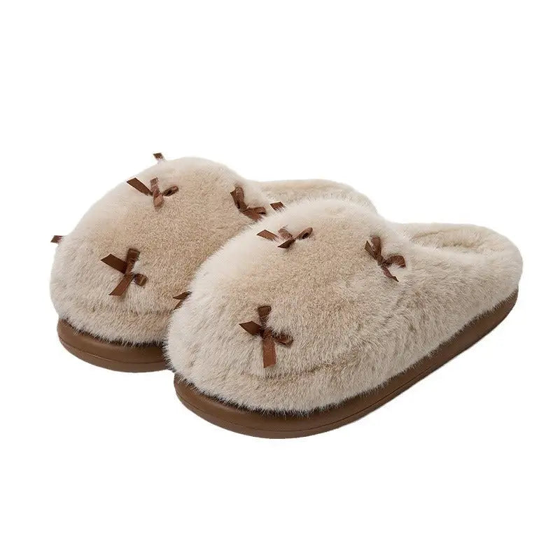 Women's Cute Plush Home Slippers Butterfly Knot Cotton Slippers Comfortable Thick Bottom Outdoor Slippers Winter Indoor Soft Warm Slippers Beyond Trends Hub