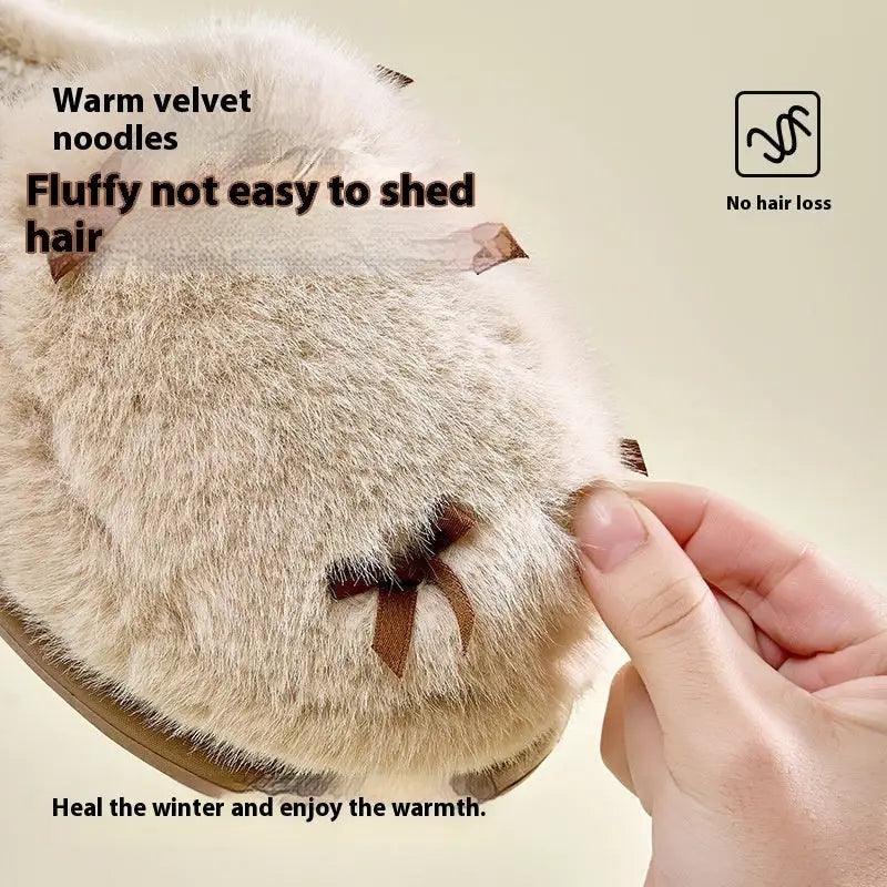 Women's Cute Plush Home Slippers Butterfly Knot Cotton Slippers Comfortable Thick Bottom Outdoor Slippers Winter Indoor Soft Warm Slippers Beyond Trends Hub