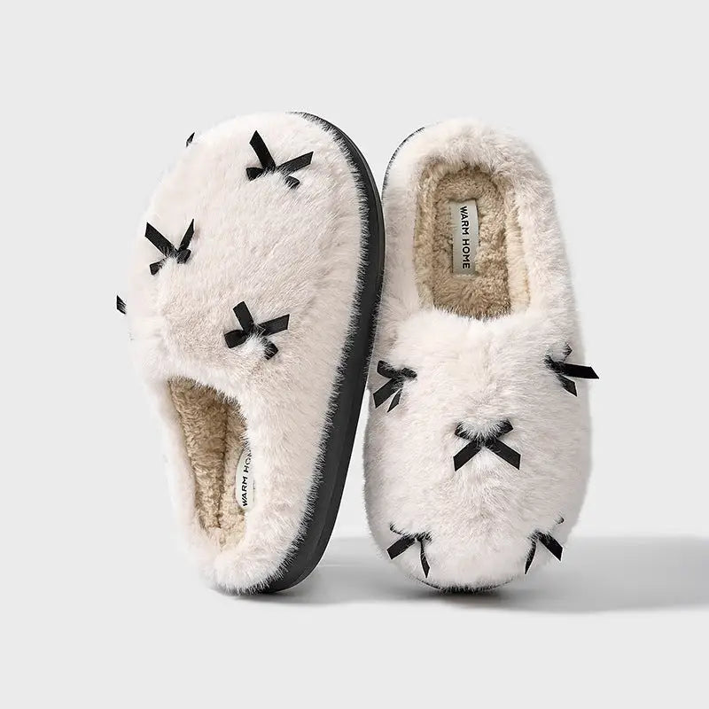 Women's Cute Plush Home Slippers Butterfly Knot Cotton Slippers Comfortable Thick Bottom Outdoor Slippers Winter Indoor Soft Warm Slippers Beyond Trends Hub