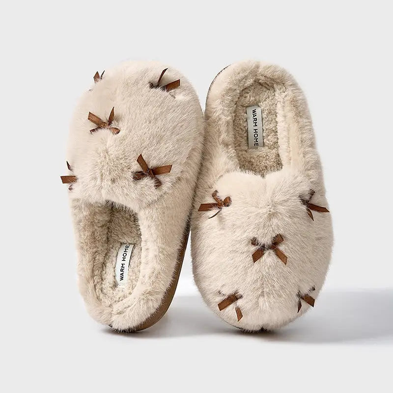 Women's Cute Plush Home Slippers Butterfly Knot Cotton Slippers Comfortable Thick Bottom Outdoor Slippers Winter Indoor Soft Warm Slippers Beyond Trends Hub