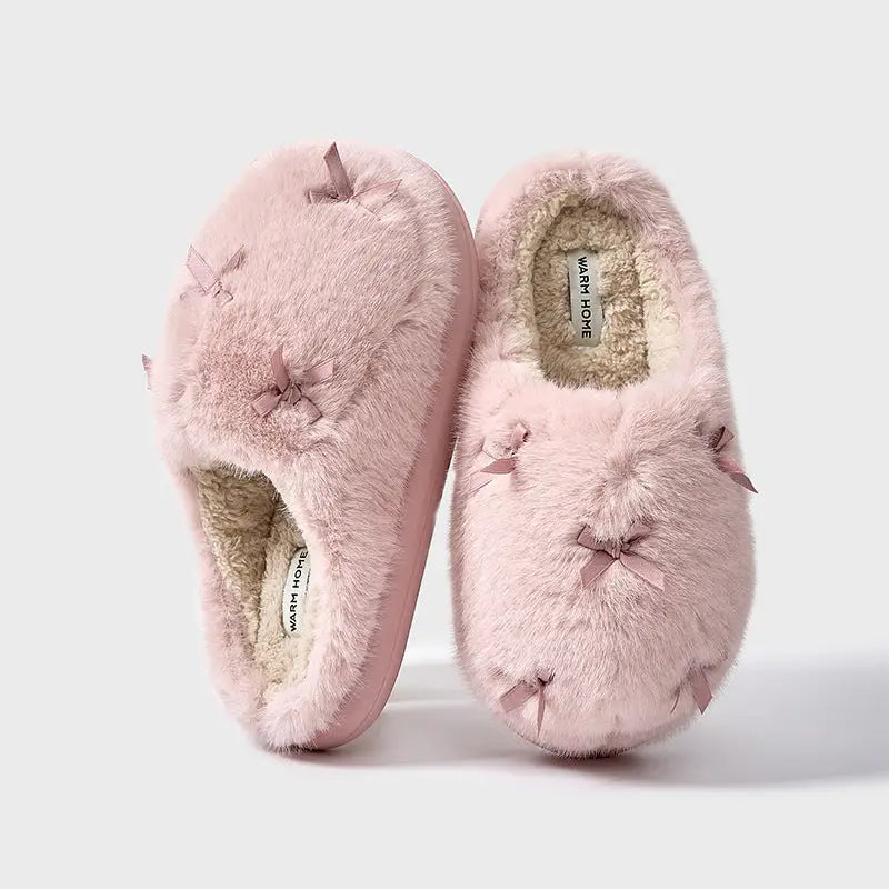 Women's Cute Plush Home Slippers Butterfly Knot Cotton Slippers Comfortable Thick Bottom Outdoor Slippers Winter Indoor Soft Warm Slippers Beyond Trends Hub