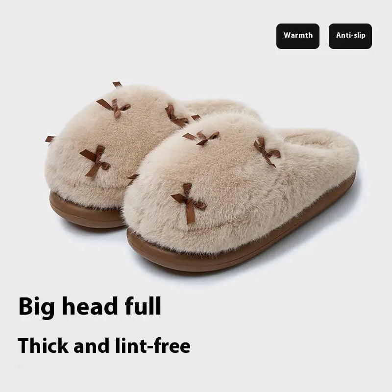 Women's Cute Plush Home Slippers Butterfly Knot Cotton Slippers Comfortable Thick Bottom Outdoor Slippers Winter Indoor Soft Warm Slippers Beyond Trends Hub